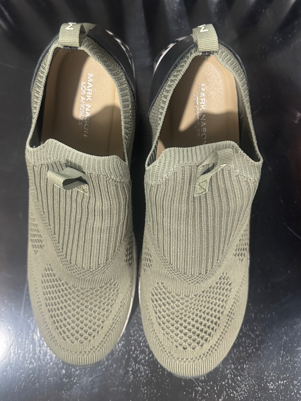 Mark Nason Olive Green Knit Slip-On Sneakers